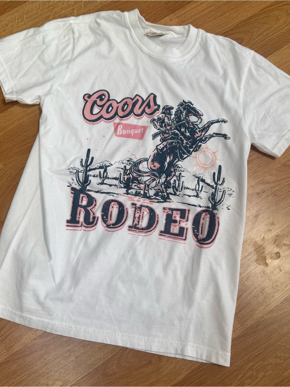 Comfort Colors White Coors Rodeo Graphic Tee with Pink and Navy Print